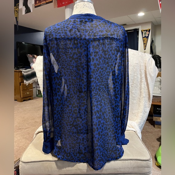 Women’s sheer blue and black leopard print blouse - Picture 3 of 10